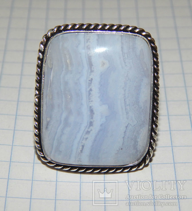 Халцедон кольцо с голубым агатом сапфирином, фото №2