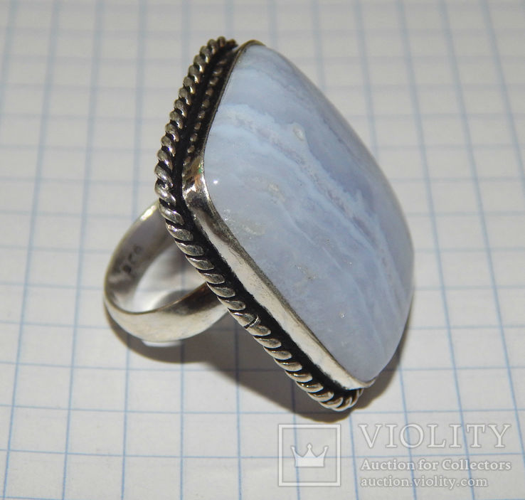 Халцедон кольцо с голубым агатом сапфирином, фото №4