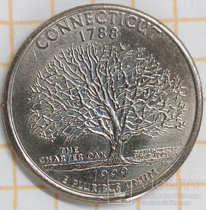 США ¼ доллара, 1999,квотер штата Коннектикут, фото №3