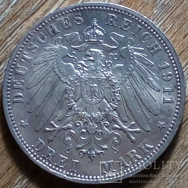 Бавария 3 марки 1911 г., фото №3