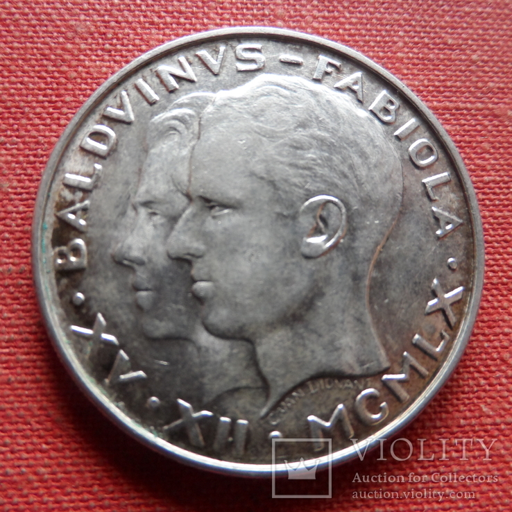 50 франков 1960 Бельгия серебро свадьба кроля Бодуэна и доны Фабиолы   (Т.8.11)~, фото №2