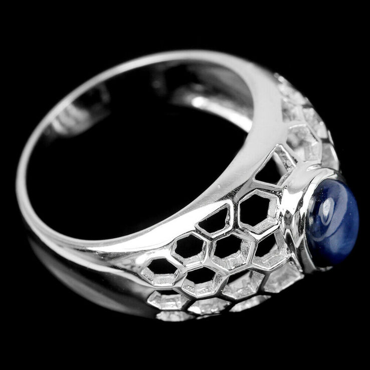 Кольцо серебряное 925 натуральный звездный сапфир., фото №4