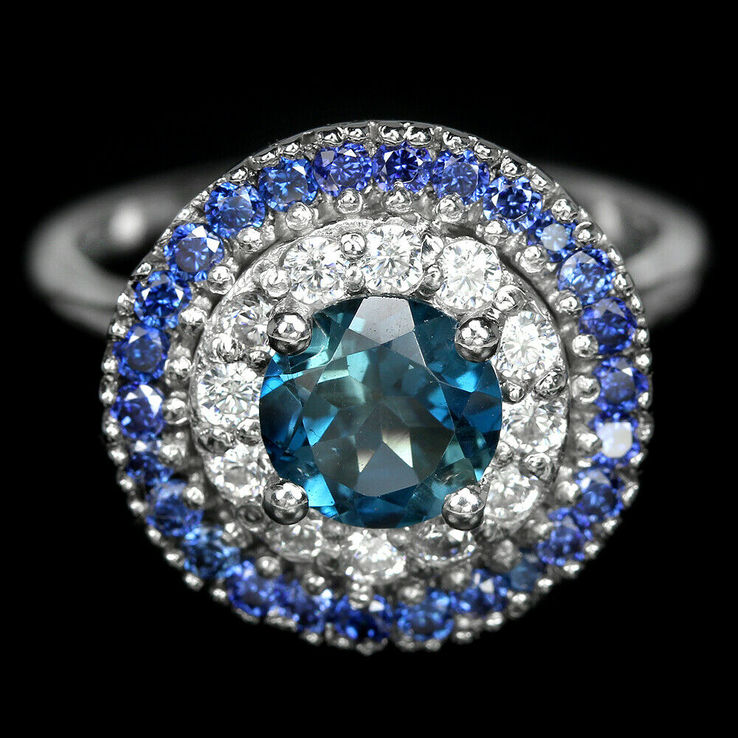 Кольцо серебряное 925 натуральный ААА лондон топаз, разноцветный цирконий., фото №2