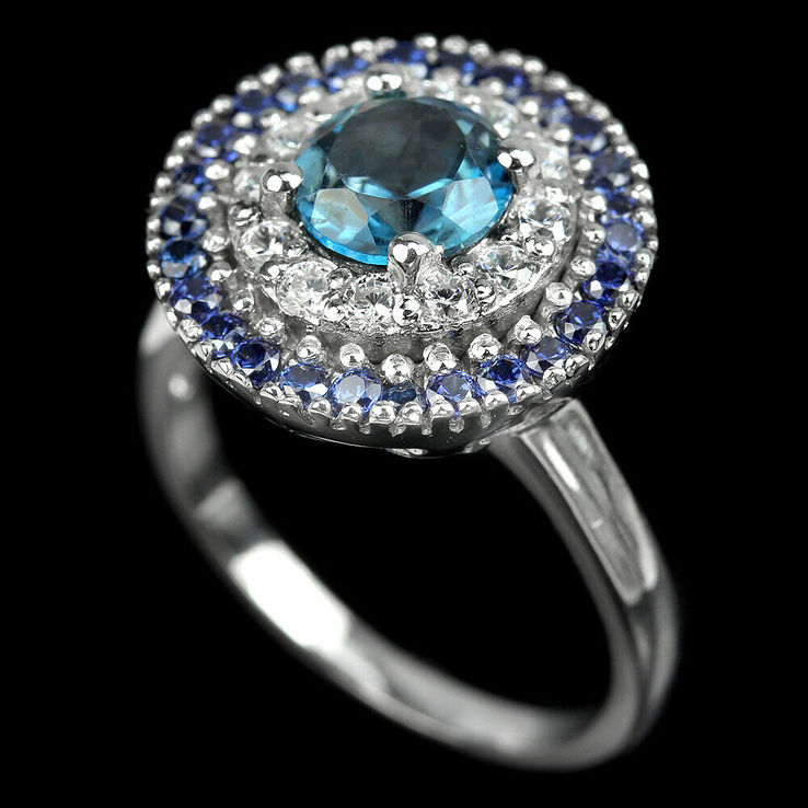 Кольцо серебряное 925 натуральный ААА лондон топаз, разноцветный цирконий., фото №3