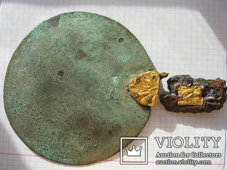 Скифское зеркало с золотыми пальметтами 5-4в.до н.э и бляшками звер.стиля в рукояти, фото №11
