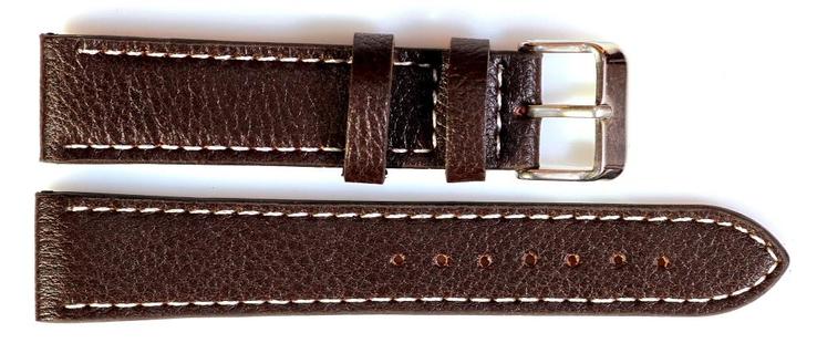 Ремешок кожаный SOLETTA 20 мм, коричневый с белой строчкой, фото №2