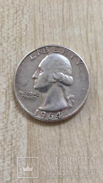 25 центов (1/4 доллара, quarter dollar) 1964 года США, фото №2