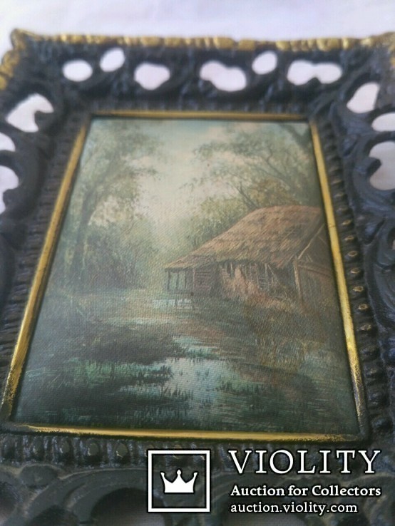 Картина в бронзовой рамке / Шелкография / Хата в лесу, фото №7