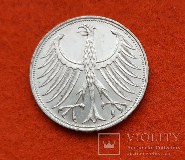 Германия ФРГ 5 марок 1951 ,,F,, серебро, фото №3