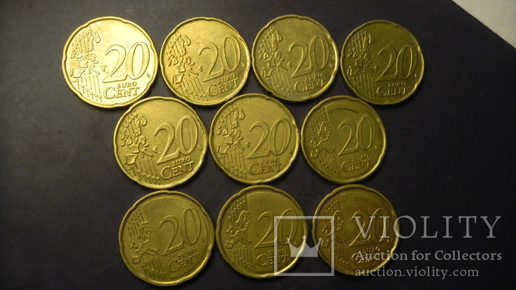 20 євроцентів Бельгія (порічниця) 10шт, всі різні, фото №3
