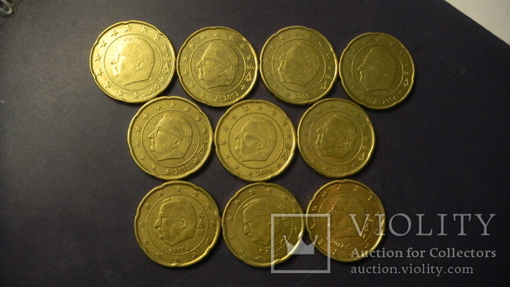20 євроцентів Бельгія (порічниця) 10шт, всі різні, фото №2