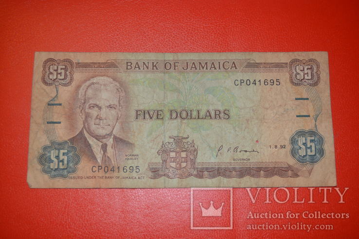 5 долларов 1992 г. Ямайка, фото №2