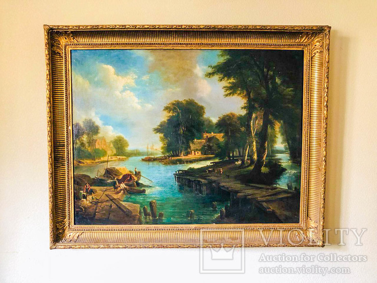 Картина Речной пейзаж 1860г. худ. Вильгельм Краузе, фото №2