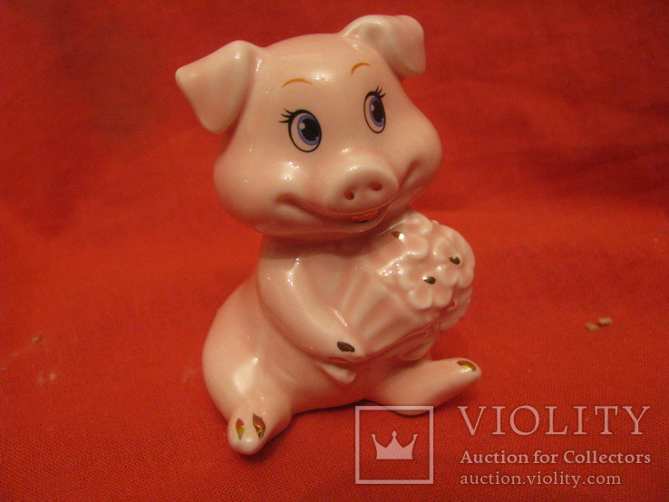 Статуэтка - Свинка с букетом - фарфор., фото №2