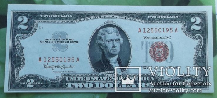 62. Банкнота 2 доллара 1963 г - США - KM# 382.b - UNC, фото №3