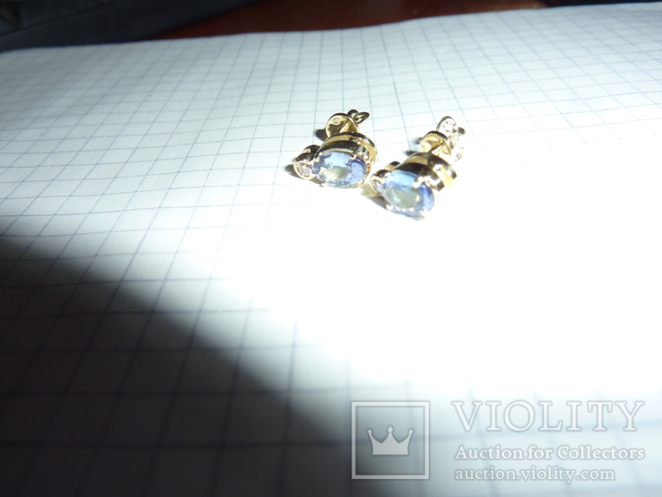 Золотые серьги с натуральными танзанитами и бриллиантами, фото №5