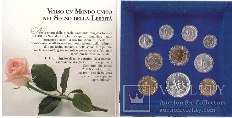San Marino Сан Марино - 1 2 5 10 20 50 100 200 500 1000 Lire 1993 набор 10 монет, фото №3