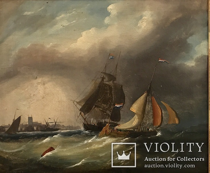 Картина 19 век «В Голландском порту». Сертификат, фото №5