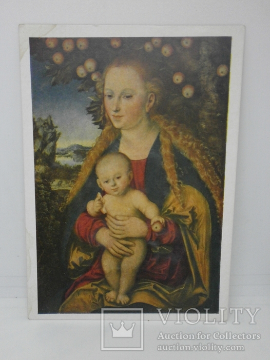 Открытка 1958 худ Лукас Кранах, старший. Мадонна с младенцем. Религия, фото №2