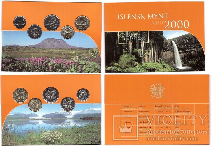 Iceland Исландия - mint набор 5 монет 1 5 10 50 100 Kronur 2000 UNC JavirNV