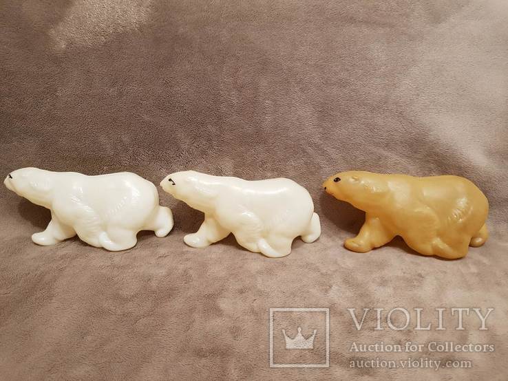 Три белых медведя клеймо СССР 20 см. животные севера зоопарк мишка на севере, фото №7