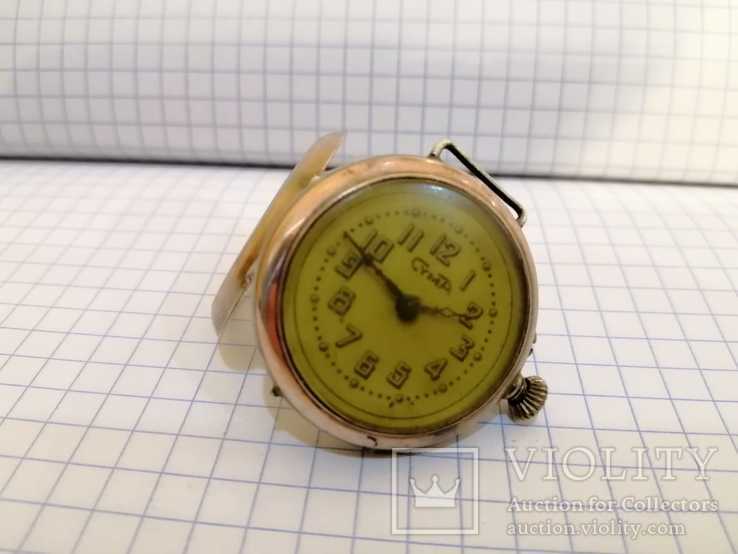 Серебряные часы Cyma Швейцария. Двойная крышка. Ключик. Клейма, фото №10