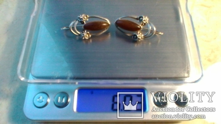 Сережки срібні з янтарем 6 г, фото №3