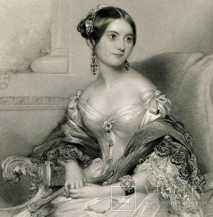 Старинная гравюра. 1842. Mrs George Wingfield