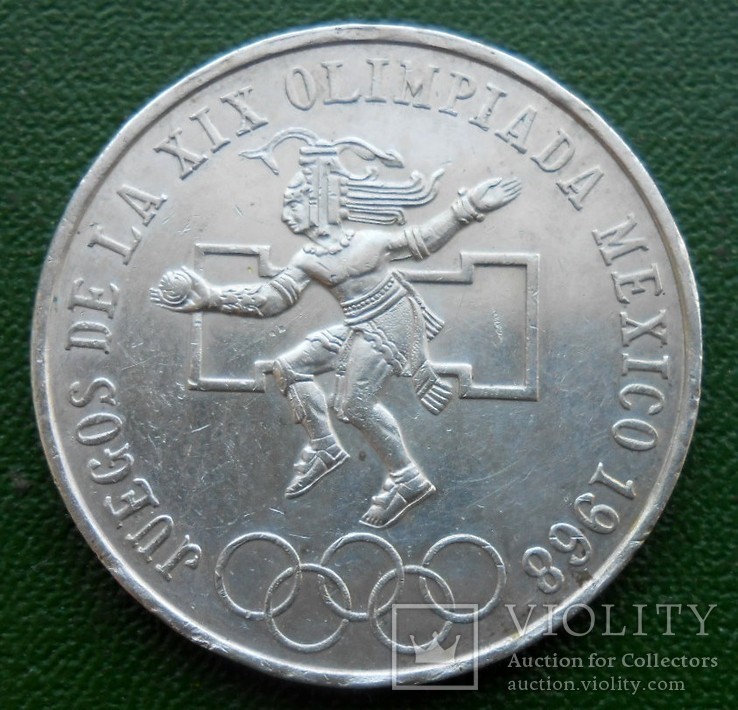 Мексика 25 песос 1968г. 22,5 г. Серебро Олимпиада Лот5, фото №2
