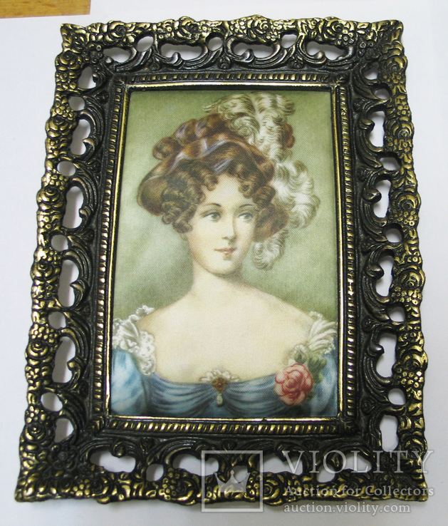 Шелкография, портрет в прямоугольной литой металлической рамке, фото №2