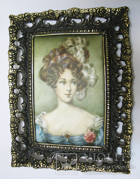 Шелкография, портрет в прямоугольной литой металлической рамке, фото №3