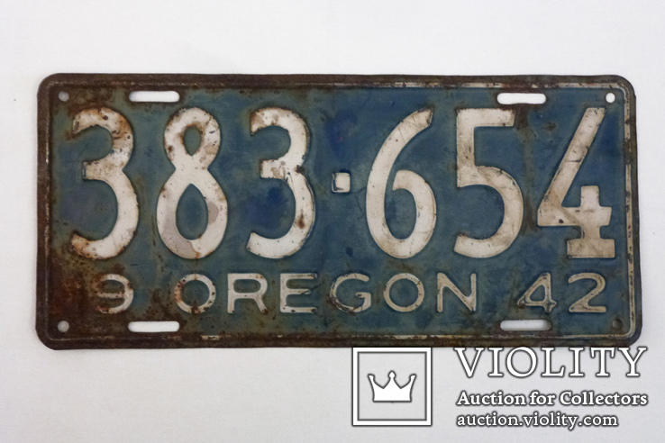 Номерной знак. Aвтомобильный номер США  st. Oregon 1942 года., фото №6