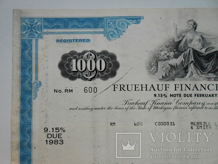 Акция США. 1000 долларов. 1983 год. 9,15% годовых, фото №3