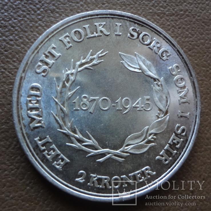 2 кроны  1945  Дания    серебро (Я.2.6)~, фото №2