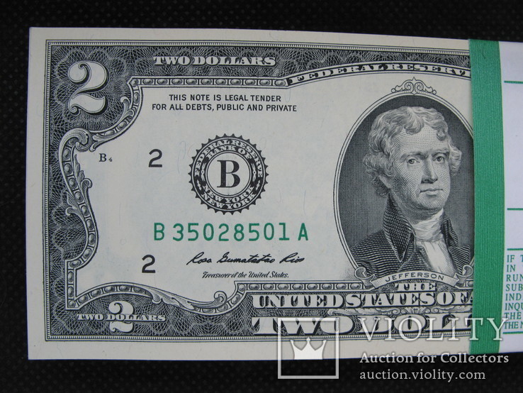 2 доллара США штат НЬЮ-ЙОРК 2013рік UNC корінець (100банкнот номер в номер), фото №4