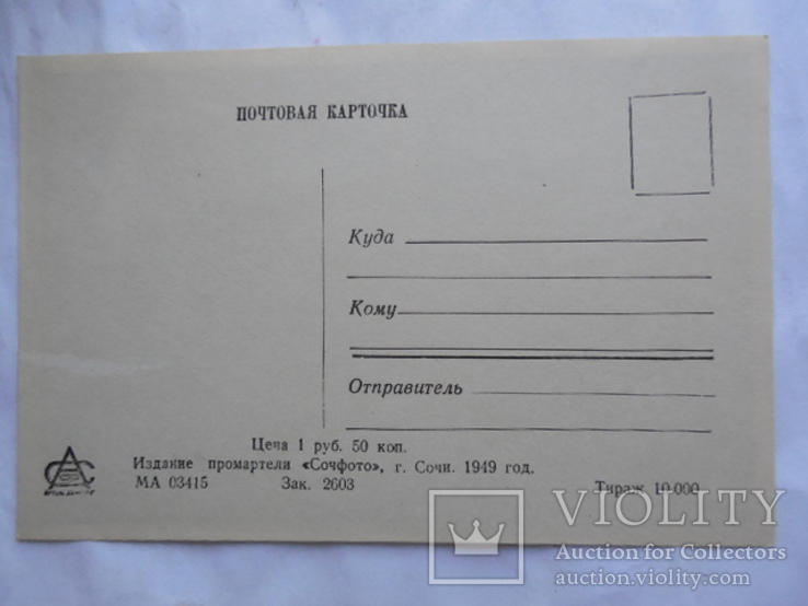 Почтовая карточка Привет из Сочи 1949 год тираж 10000, фото №3
