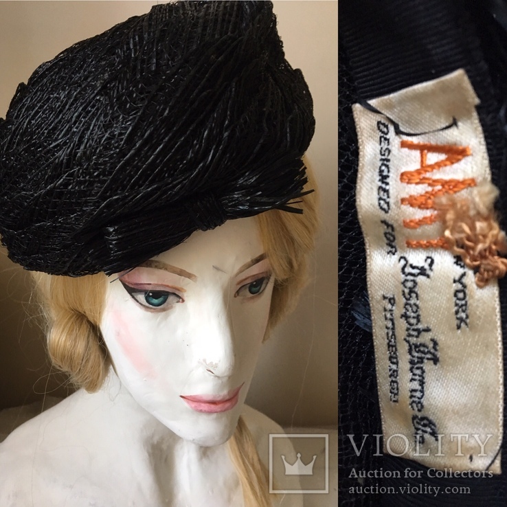 Винтажная шляпка 1950 .Черная плетеная ., фото №2