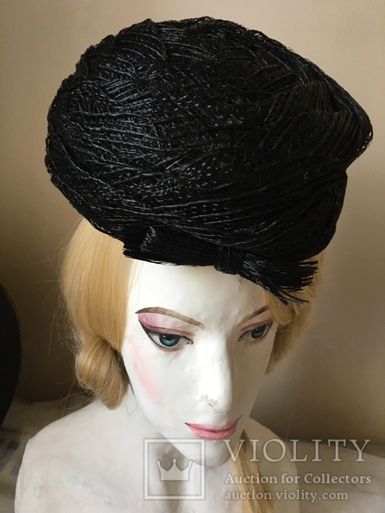 Винтажная шляпка 1950 .Черная плетеная ., фото №4