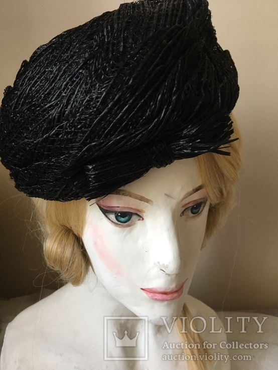 Винтажная шляпка 1950 .Черная плетеная ., фото №5