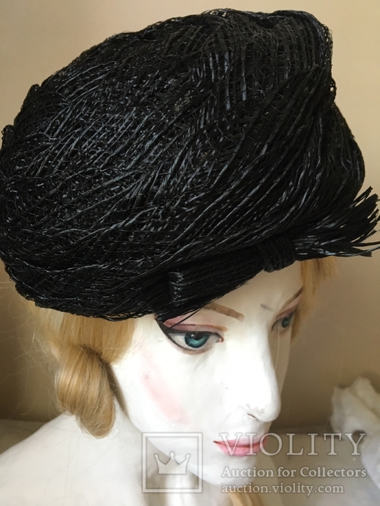 Винтажная шляпка 1950 .Черная плетеная ., фото №7