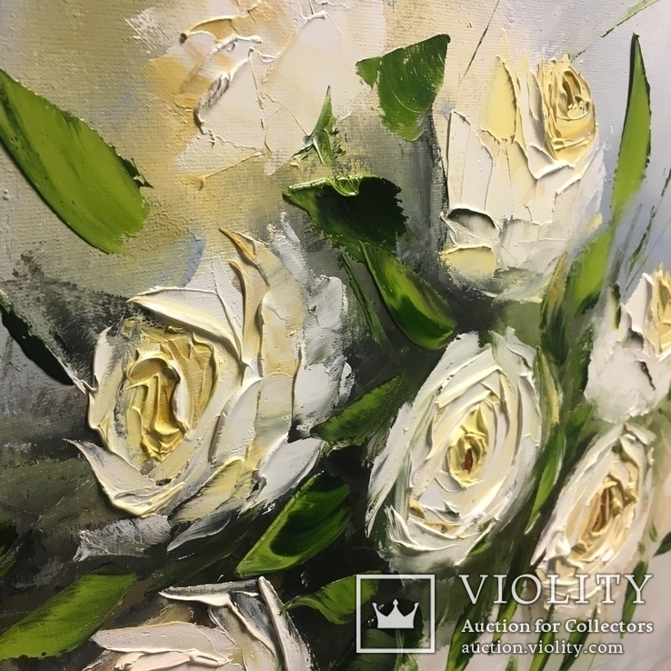 Картина «Белые розы» масло мастихин 45х60, фото №6