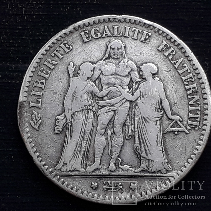 5 франков, Франция, 1876 год, К, Геркулес, серебро 900-й пробы 25 грамм, фото №3