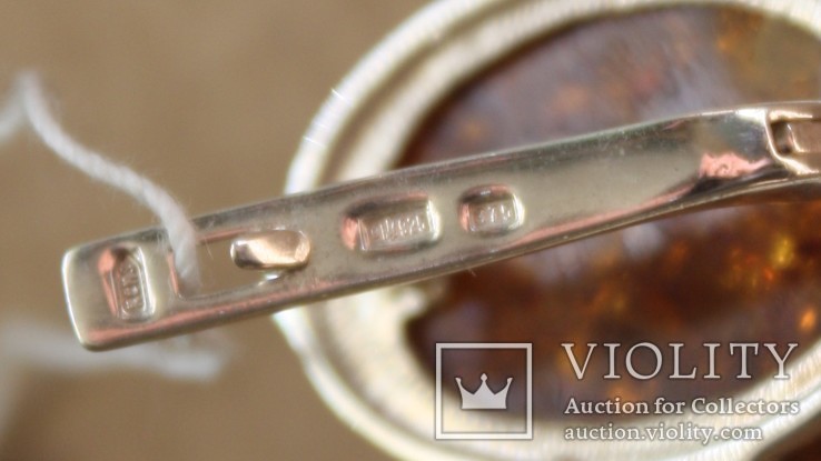 Серебряные серьги с янтарем и золотыми пластинами, фото №3