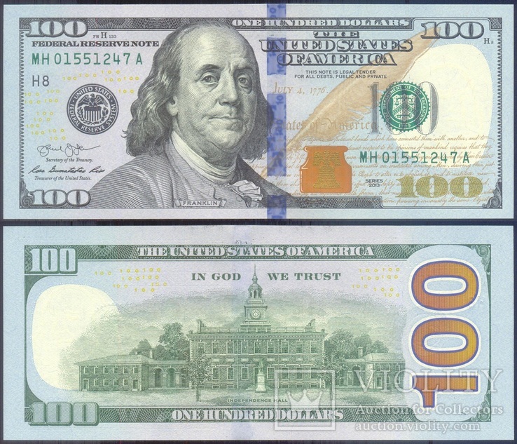 США - 100 $ долларов 2013 - St. Louis (H8) - UNC, Пресс, фото №2