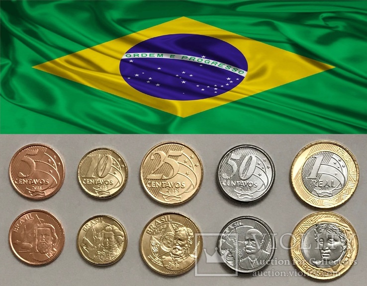 Бразилия - Набор из 5 монет 2018 - 5 - 50 сентаво + 1 реал - новинка, UNC, фото №2