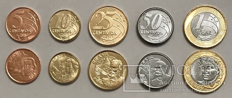 Бразилия - Набор из 5 монет 2018 - 5 - 50 сентаво + 1 реал - новинка, UNC, фото №3