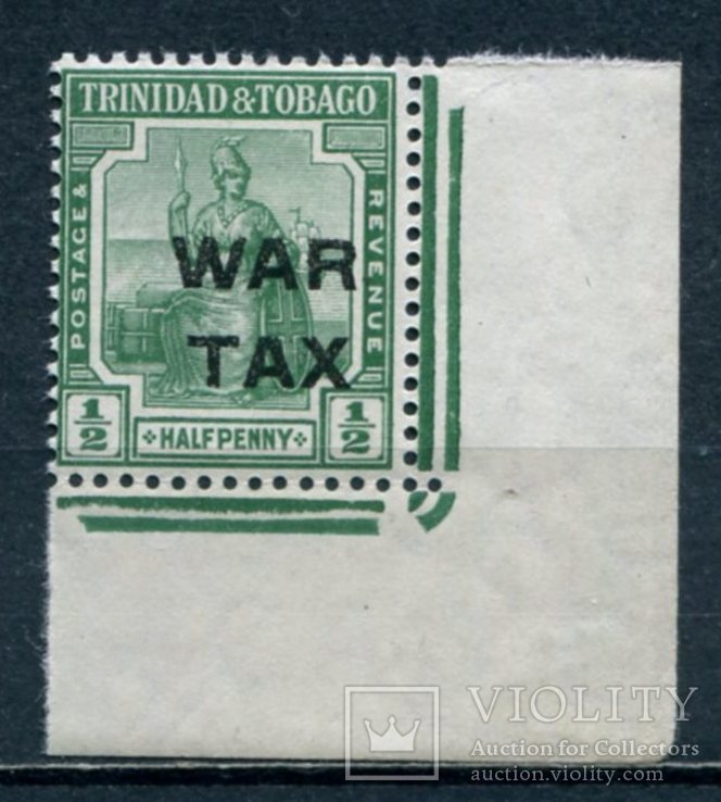 1917 Великобритания колонии Тринидад и Тобаго надпечатка Военный сбор 1/2р