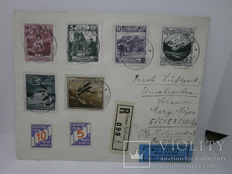 1930 Лихтенштейн. Конверт  с серией марок. Авиация
