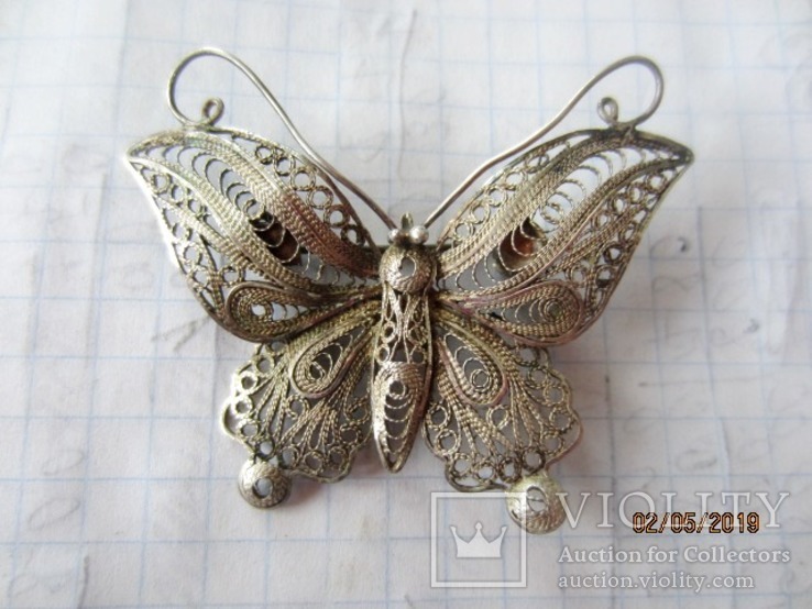 Винтаж бабочка филигрань серебро 925, фото №3