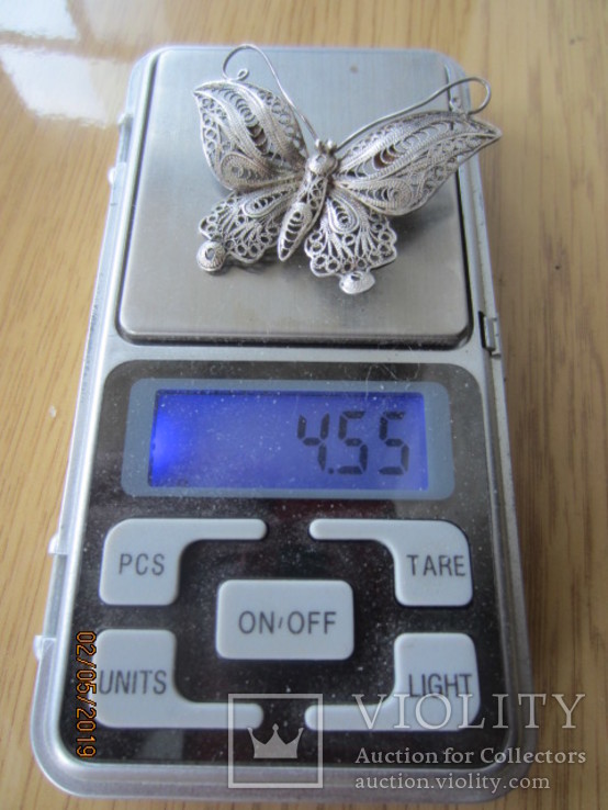 Винтаж бабочка филигрань серебро 925, фото №6